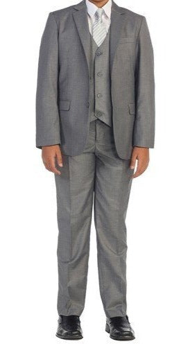 A boy's charm is elevated in the sleek silhouette of a 7PC Grey Executive Suit.