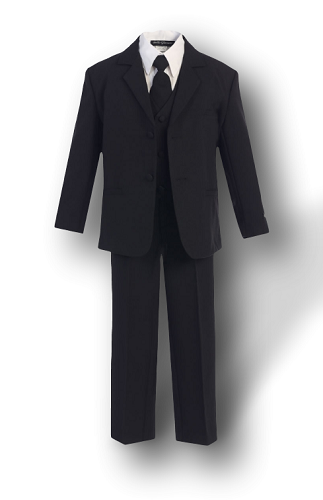 Boys Black Suit Worn by Child - Stylish Formal Wear for Weddings, Pageboys, and Funerals