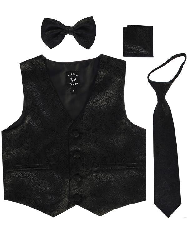 Boys Black Paisley Satin Vest Set (3-6 mths to 14) - Malcolm Royce