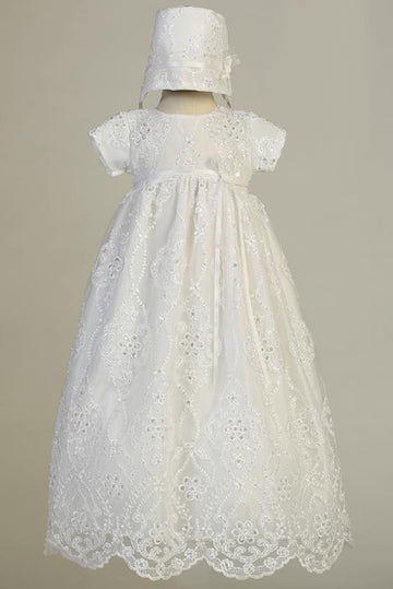 Girls White Christening & Baptism Gown - Bonnie