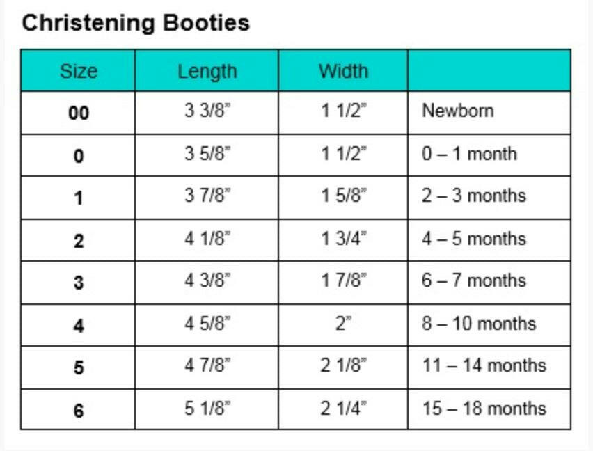 Size chart - 205 Booties
