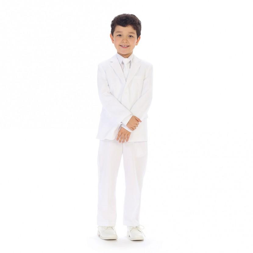 A boy shines brightly in the elegant silhouette of the Classic Slim + Husky white suit.