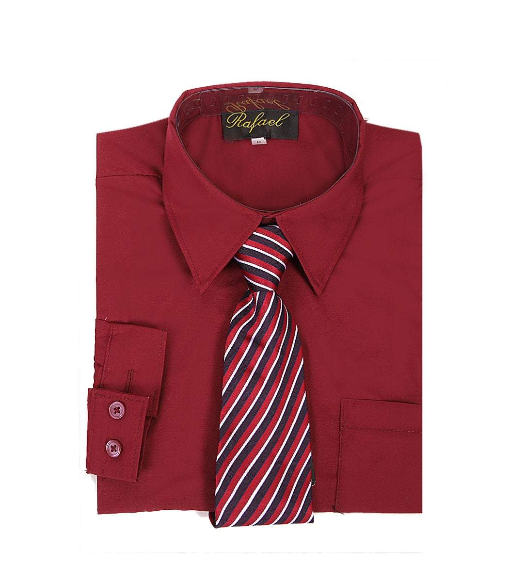 Boys Burgundy Formal Dress Shirt and Tie - Malcolm Royce