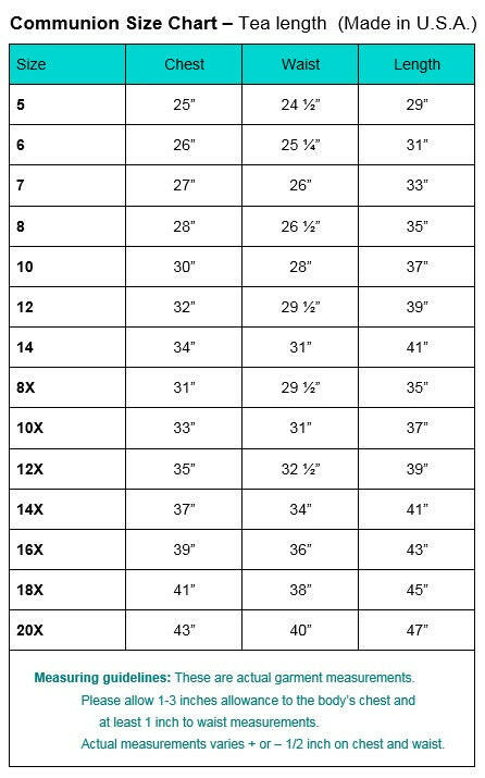 Measurements of the First Communion Dress 