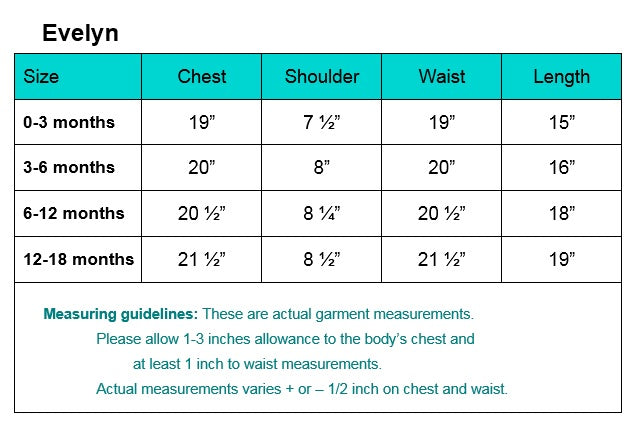 Measurement Chart for Evelyn Girls Baptism Dress