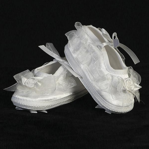 Organza Trim Girl's Christening Bootie (205)