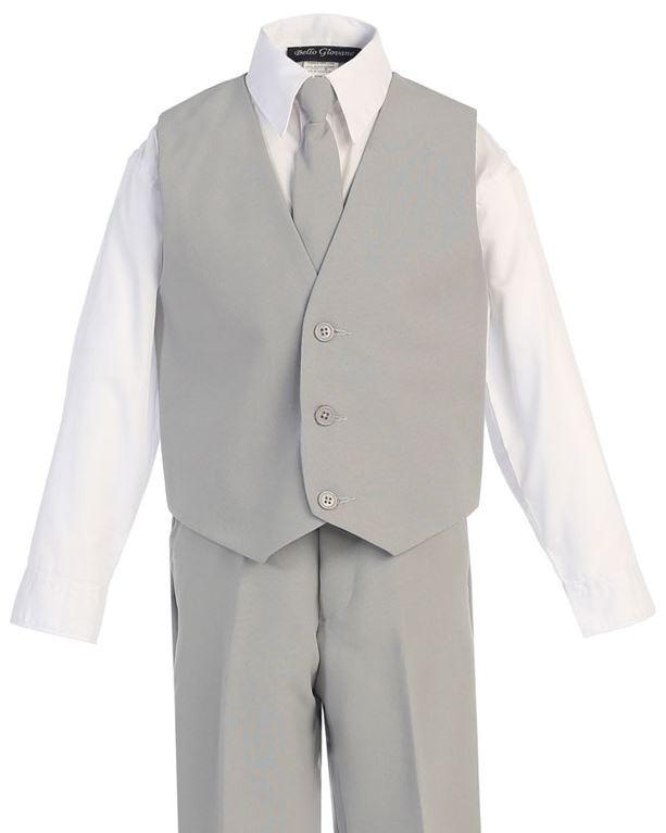 A boy's youthful elegance shines in the Classic Slim light gray suit.