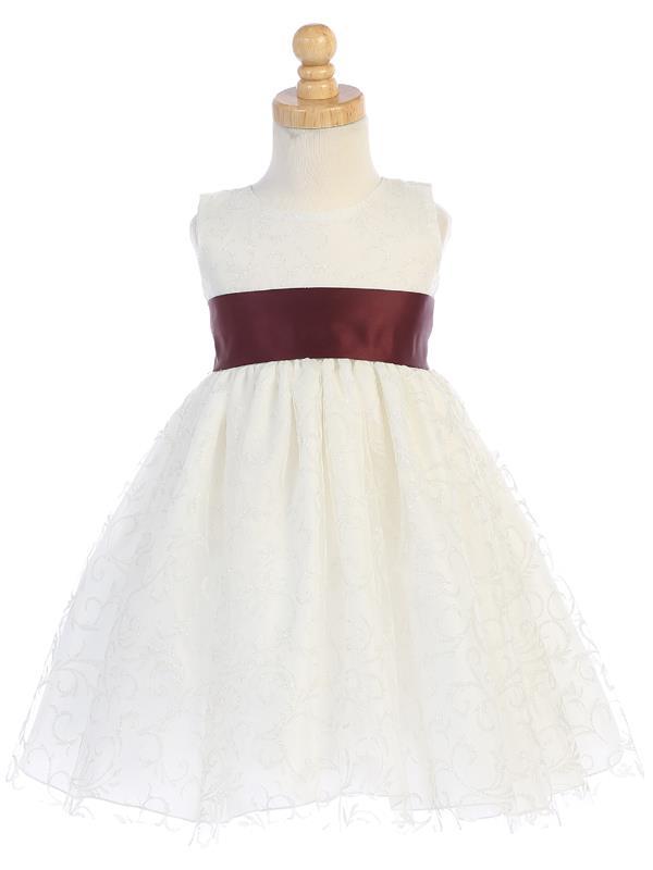 Ivory Flower Girl Dress Glitter Tulle w/ Sash & Bow (77) - Malcolm Royce