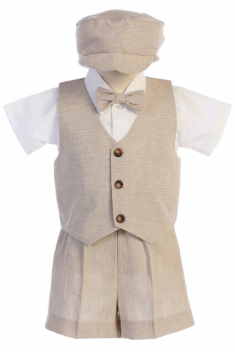 Toddler Khaki Cotton Linen Vest Shorts Suit 834 - Malcolm Royce