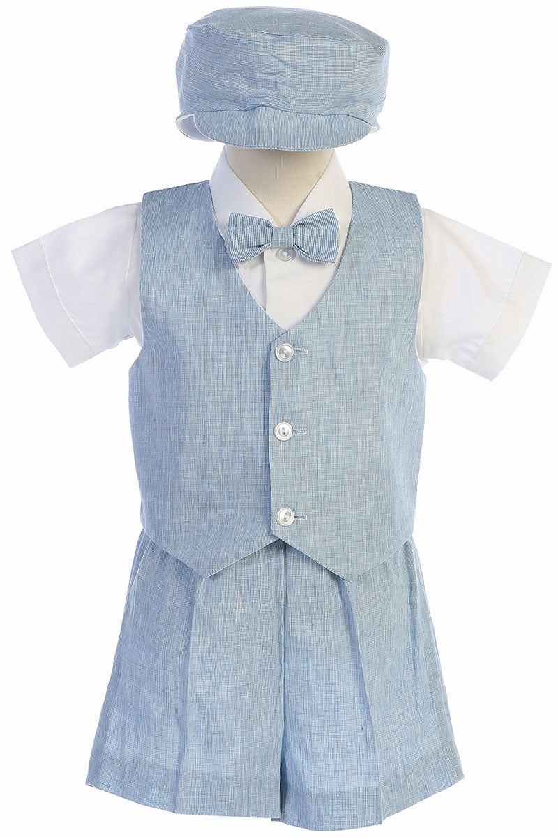 Toddler Light Blue Cotton Linen Vest Shorts Suit 834 - Malcolm Royce
