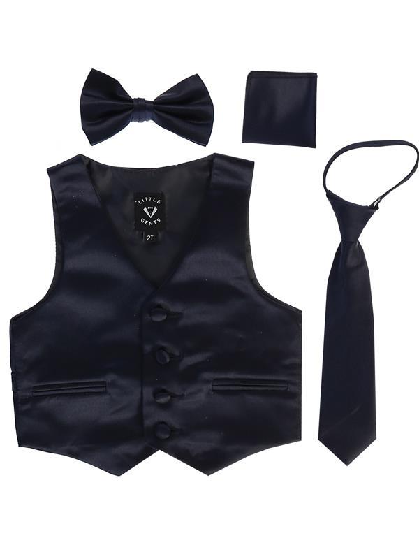 Boys Navy Satin Vest Set (3-6 mths to 14) - Malcolm Royce