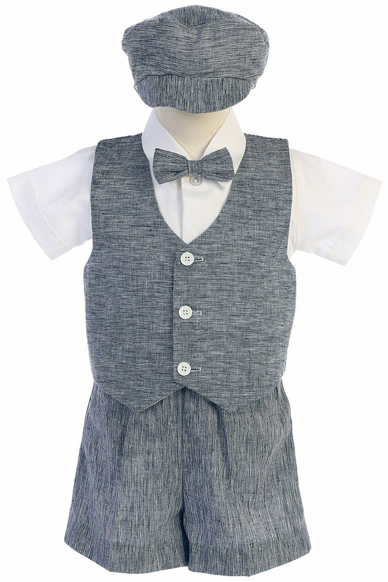 Toddler Navy Cotton Linen Vest Shorts Suit 834 - Malcolm Royce