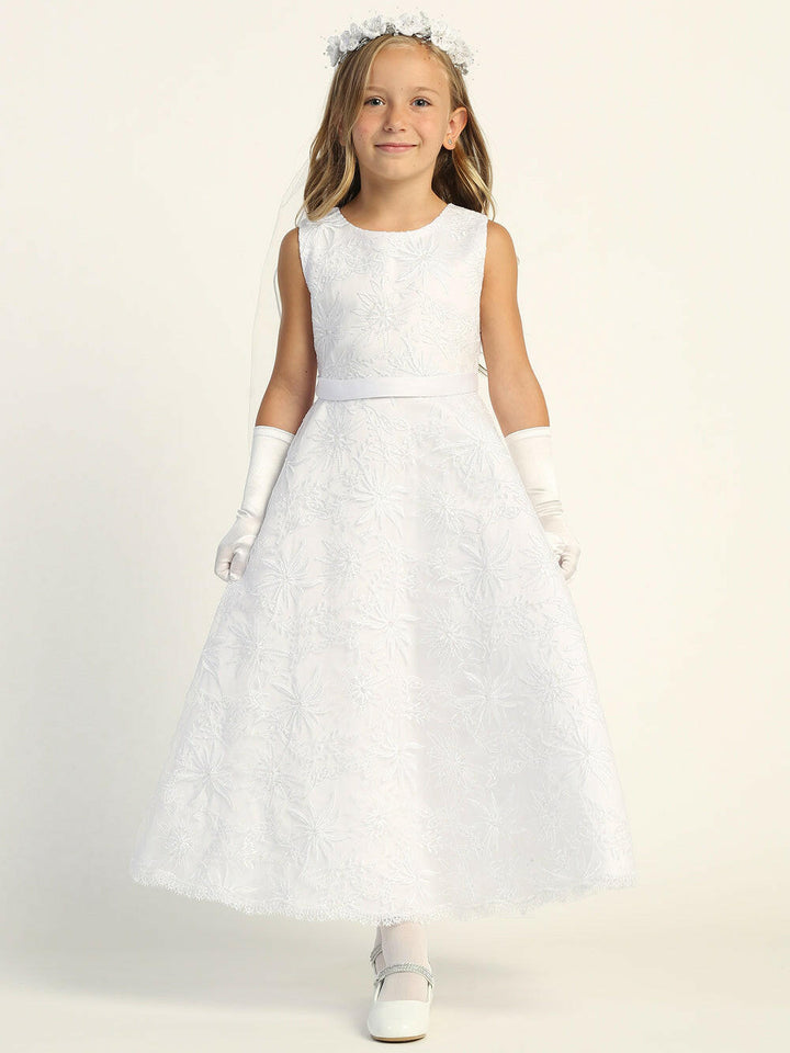 212 Girls White First Communion Dress w/ Embroidered Tulle & Sequins (NEW)