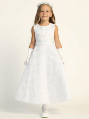 604 Girls White First Communion Dress w/ Tulle & Organza Skirt