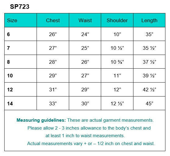 Measurements of the First Communion Dress