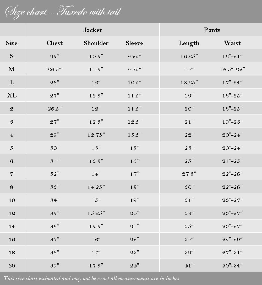 Tuxedo sizes new arrivals chart