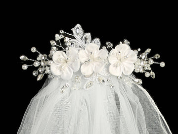 24" Veil - satin flowers with pearls