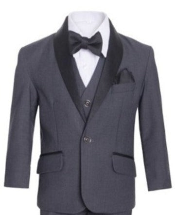 Charcoal Grey Shawl Tuxedo Suit, a symbol of elegance for young gentlemen.