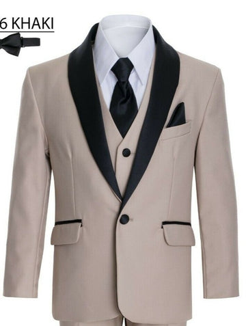 Boys Khaki/Beige Shawl Tuxedo Suit