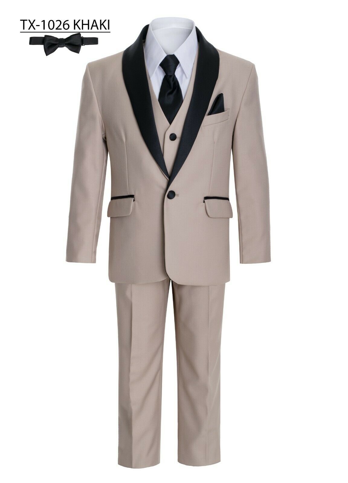 The Khaki/Beige Shawl Tuxedo Suit, a symbol of classic elegance for a boy.