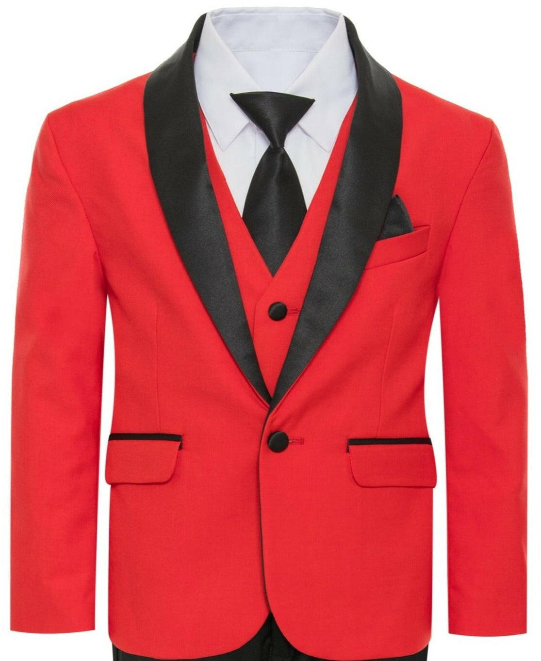 Boys Red & Black Shawl Tuxedo Suit - Standout Style 12 Boys Red & Black Shawl Tuxedo Suit - Standout Style 12