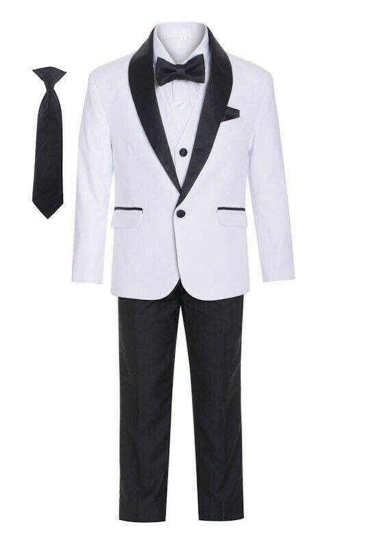The white shawl tuxedo suit, a beacon of elegance and grace for a boy.