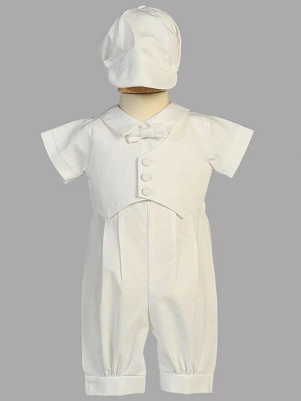 Baby Boys White Baptism & Christening Romper - Tyler