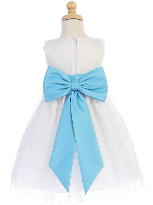 White Glitter Tulle Flower Girl Dress w/ Choice Satin Sash & Bow (7-77) - Malcolm Royce