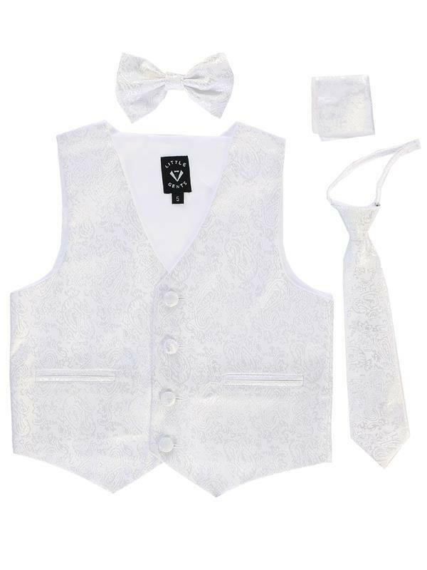 Boys White Paisley Satin Vest Set (3-6 mths to 14) - Malcolm Royce