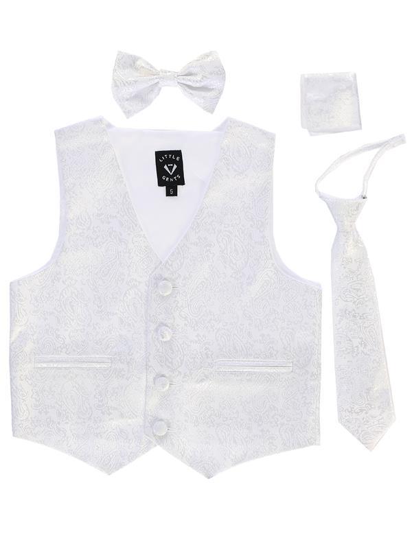 Boys White Paisley Satin Vest Set (3-6 mths to 14) - Malcolm Royce