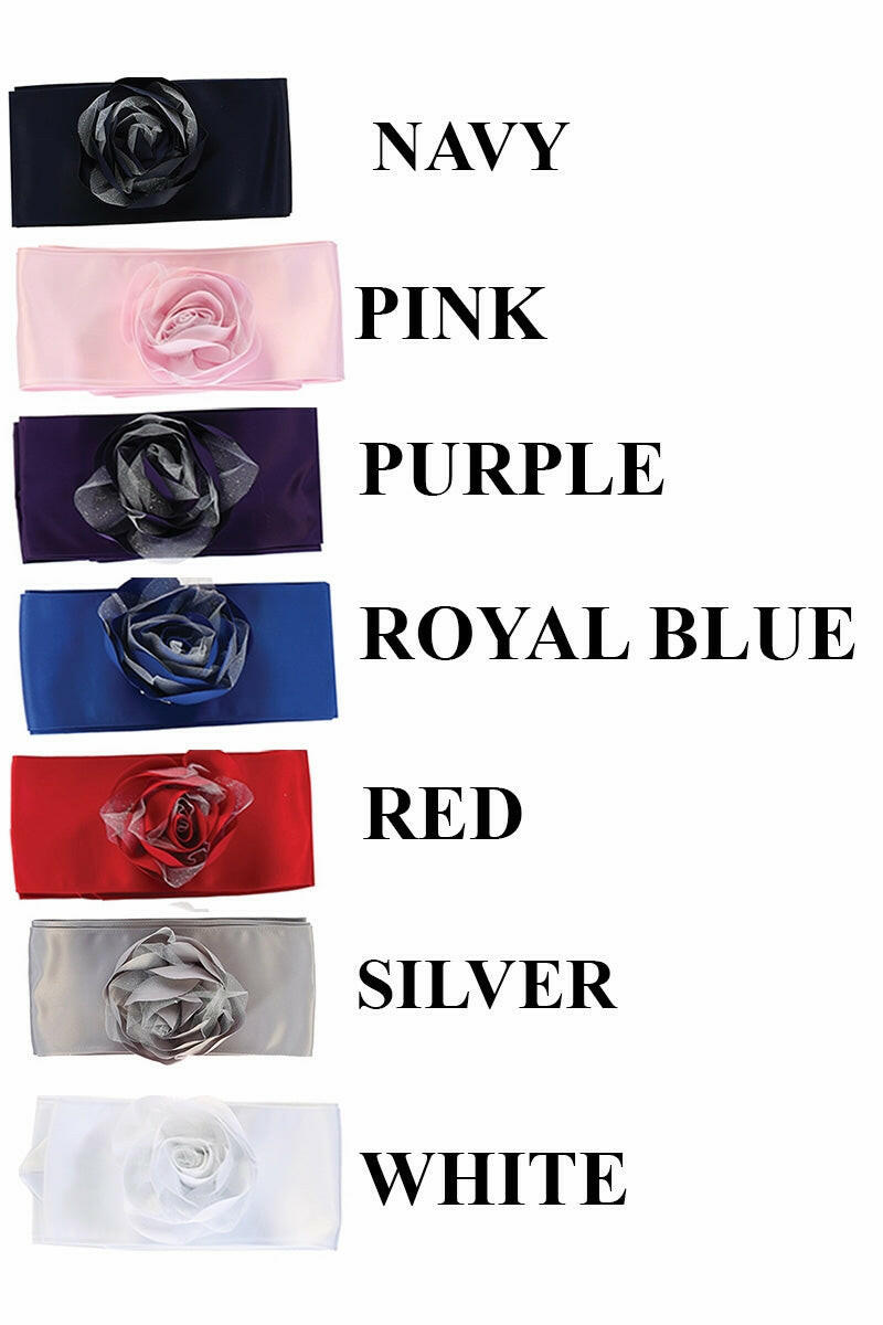 Additional sash and flower color choices for White Glitter Tulle Flower Girl Dress: navy, pink, purple, royal blue, red, silver, and white.