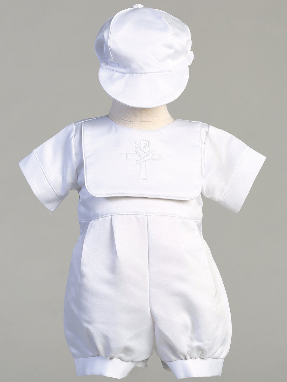 Baby Boys White Baptism & Christening Satin Romper - Kenneth