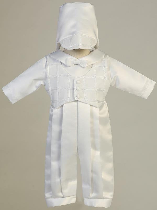 Baby Boys White Baptism & Christening Satin Romper - Andrew
