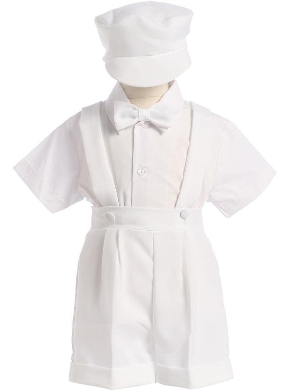 Baby Boys Baptism & Christening Suspender Outfit w/ Shorts, White or Black Blessing Suit - Blake/850