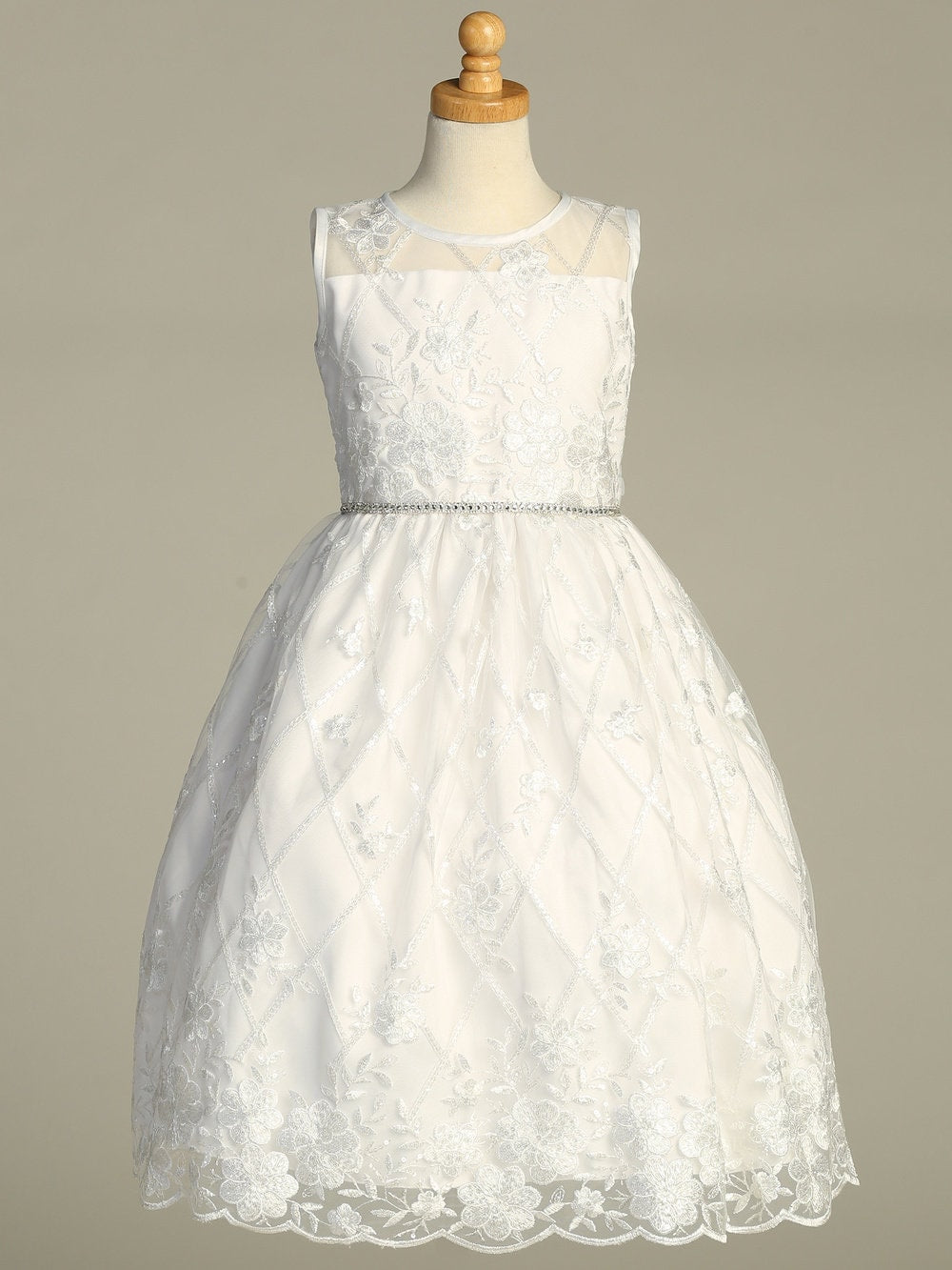 Back view of the First Communion Dress showing the zip fastening and bow tie at the back.