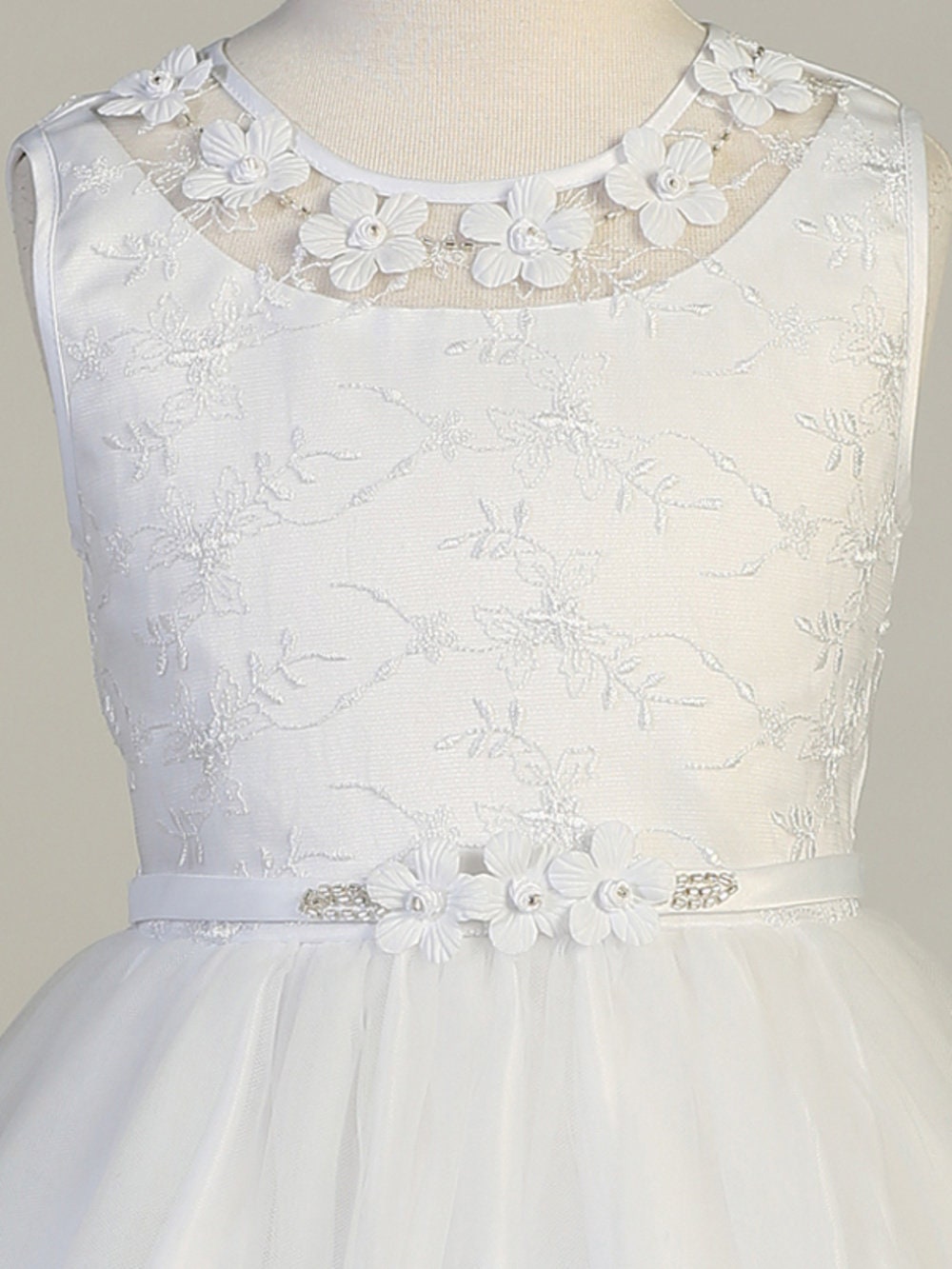 Girls White Communion Dress - Embroidered Tulle Dress 6 Girls White Communion Dress - Embroidered Tulle Dress 6